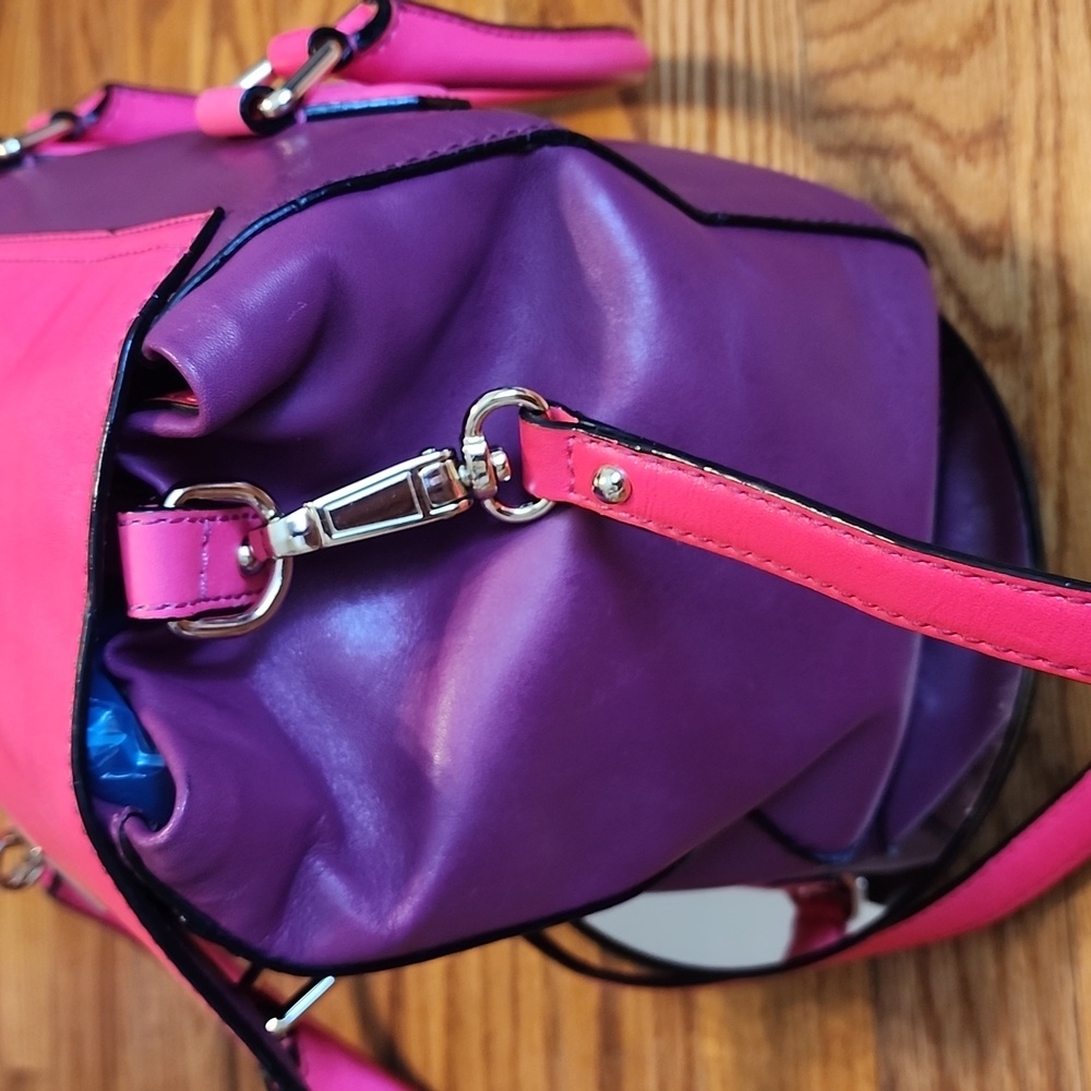 Like New Kate Spade Purple and Barbie Pink Satchel Crossbody Leather Bag - Picture 15 of 17